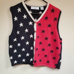 Marisa Christina Women's Linen Vest XL Red Blue Patriotic Americana USA